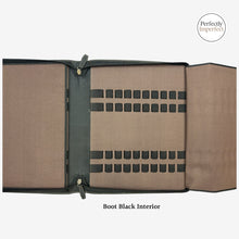 Load image into Gallery viewer, Franklin-Christoph black leather 40 pen case with brown cloth interior and elastic pen holders. Zipper closure.
