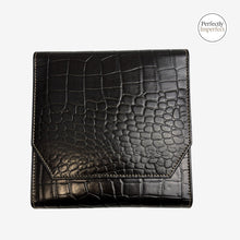 Load image into Gallery viewer, Franklin-Christoph Penvelope 6 black croc embossed leather pen case with 6 slots. Magnetic closure not fully functional.