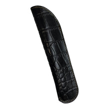 Load image into Gallery viewer, Franklin-Christoph black croc leather single pen sleeve with creme stitching. Designed to hold pens up to 5.5" tall.