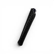 Load image into Gallery viewer, Franklin-Christoph black croc embossed leather single pen sleeve with creme stitching. Designed to hold pens securely.