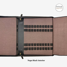 Load image into Gallery viewer, Franklin-Christoph black leather 40 pen case with brown cloth interior and elastic pen holders. Imperfectly perfect.