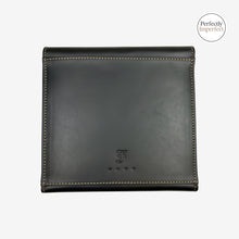 Load image into Gallery viewer, Franklin-Christoph black FxCel leather pen case with 6 slots, beige stitching, and embossed logo. Magnetic closure does not work.