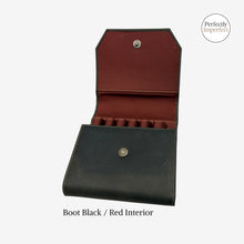 Load image into Gallery viewer, Franklin-Christoph Penvelope 6, black distressed leather pen case with red ribbed cloth interior and 6 slots. Magnetic closure.
