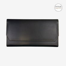 Load image into Gallery viewer, Franklin-Christoph black Napa leather pen case with 13 slots and tan stitching. Imperfectly perfect with minor dents and scratches.