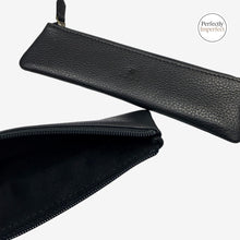 Load image into Gallery viewer, Franklin-Christoph black pebbled leather zippered single pen pouch, imperfect condition.
