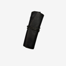 Load image into Gallery viewer, Franklin-Christoph black leather seven pen roll with tie closure and contrast stitching. Ideal for travel.