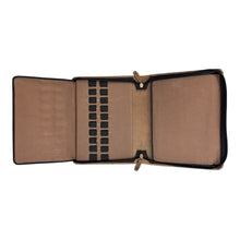 Load image into Gallery viewer, Franklin-Christoph brown boot leather 20 pen case with black elastic bands and padded interior.