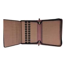 Load image into Gallery viewer, Franklin-Christoph brown boot leather 20 pen case with black elastic bands and padded interior.