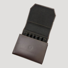 Load image into Gallery viewer, Franklin-Christoph Penvelope Six brown leather case with 6 pen slots and creme stitching. Interior is black ribbed cloth.