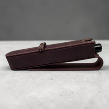 Load image into Gallery viewer, Franklin-Christoph burgundy boot leather single pen case with flap and band closure. Classic styling.