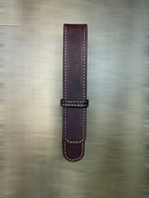 Load image into Gallery viewer, Franklin-Christoph burgundy boot leather single pen case with flap and band closure. Distressed leather develops patina.