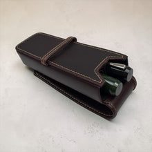 Load image into Gallery viewer, Franklin-Christoph two-pen case in smooth burgundy napa leather with contrast stitching and flap closure.