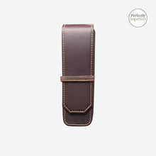 Load image into Gallery viewer, Franklin-Christoph burgundy napa leather two pen case with flap and band closure. Classic styling, soft to touch.