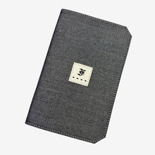 Load image into Gallery viewer, Franklin-Christoph charcoal grey canvas 5.3 pocket notebook cover with embroidered F logo patch.