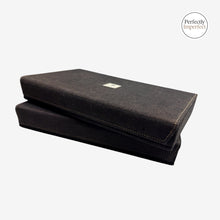 Load image into Gallery viewer, Franklin-Christoph Covered Pen Tray 12 in dark brown linen fabric with cream stitching. Holds 12 pens.