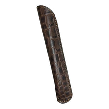 Load image into Gallery viewer, Franklin-Christoph dark brown croc embossed leather single pen sleeve with creme stitching. Designed for easy pen access.
