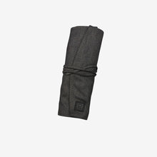 Load image into Gallery viewer, Franklin-Christoph dark grey fabric seven pen roll with leather tie and embossed logo.