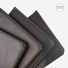 Load image into Gallery viewer, Franklin-Christoph Firma-Flex A6 notebook with black Firma-Flex cover and maroon stitching. Lays flat for writing.