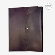 Load image into Gallery viewer, Franklin-Christoph A4 dark brown FxCel leather notebook cover with snap closure and debossed Celtic logo.