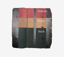 Load image into Gallery viewer, Franklin-Christoph A5 snap notebook cover in maroon, brown, or black FxCel leather with microsuede interior, pen loop, and snap closure.
