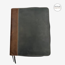 Load image into Gallery viewer, Franklin-Christoph black and brown two-tone boot leather 20 pen case with zipper closure and interior pen bands.