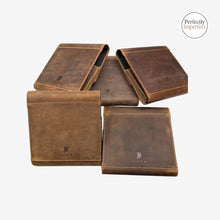 Load image into Gallery viewer, Franklin-Christoph Penvelope 6 leather pen case in distressed brown or black, with 6 slots and magnetic closure.