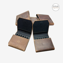 Load image into Gallery viewer, Franklin-Christoph Penvelope 6 leather pen case in distressed boot brown or black, with 6 slots and magnetic closure.