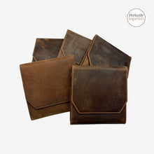 Load image into Gallery viewer, Franklin-Christoph Penvelope 6 leather pen case in distressed brown or black boot leather with 6 slots and magnetic closure.