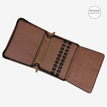 Load image into Gallery viewer, Franklin-Christoph boot brown leather 20 pen case with 40 elastic bands and padded interior.