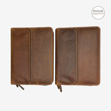 Load image into Gallery viewer, Franklin-Christoph boot brown distressed leather 20 pen case with zipper closure and interior pen bands.
