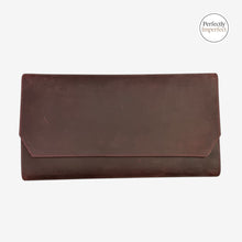 Load image into Gallery viewer, Franklin-Christoph Penvelope Lucky 13 maroon distressed leather pen case with 13 slots and snap closure.