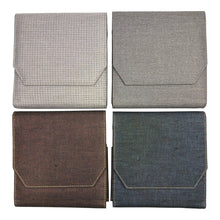 Load image into Gallery viewer, Franklin-Christoph Penvelope Six fabric pen case in grey plaid, light grey, brown, and dark blue. Features 6 slots and magnetic closure.