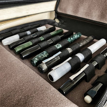 Load image into Gallery viewer, 20 Pen Case - Black Leather &amp; Suit Grey