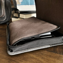 Load image into Gallery viewer, 20 Pen Case - Black Leather &amp; Suit Grey